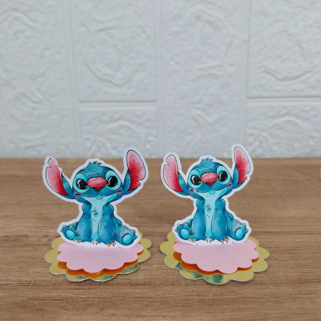 Apliques Stitch e Angel em Camadas 3D – 5 cm Toppers, Lembrancinhas Personalizadas e Decoração de Festa Infantil