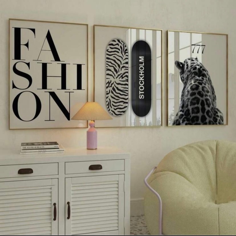 Quadros decorativos Fashion Skate Leopardo Moderno (3 peças)