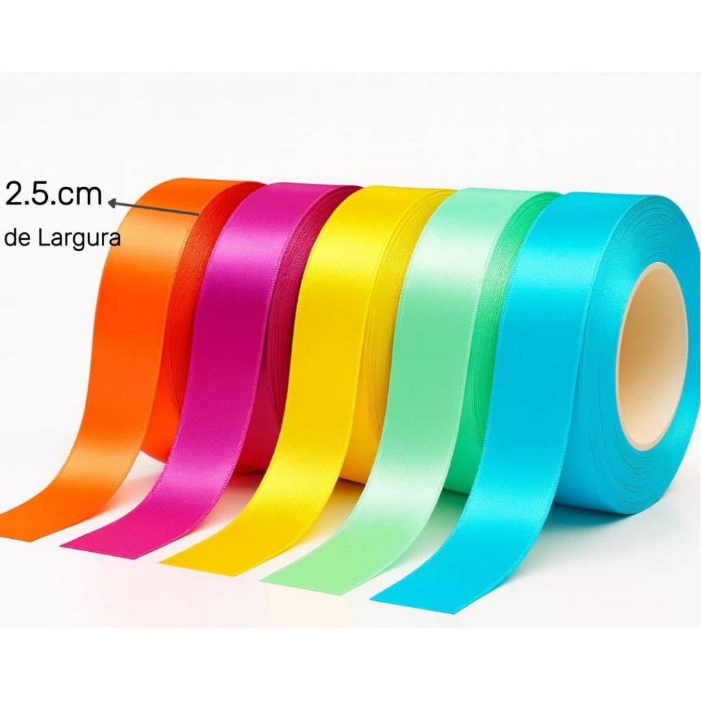 Fita de Cetim Nº 5 – 2,5 cm de Largura | Rolo com 23 m ou 45 m | Várias Cores Vibrantes
