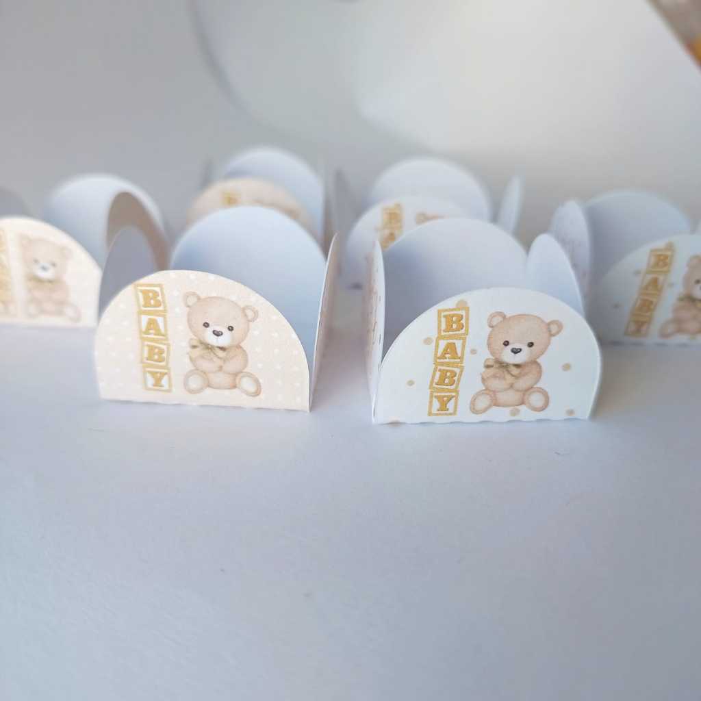 Forminhas Docinhos Brigadeiro Chá Revelação Ursinho Neutro -  Branca e bege - de 50 a 200 unid.