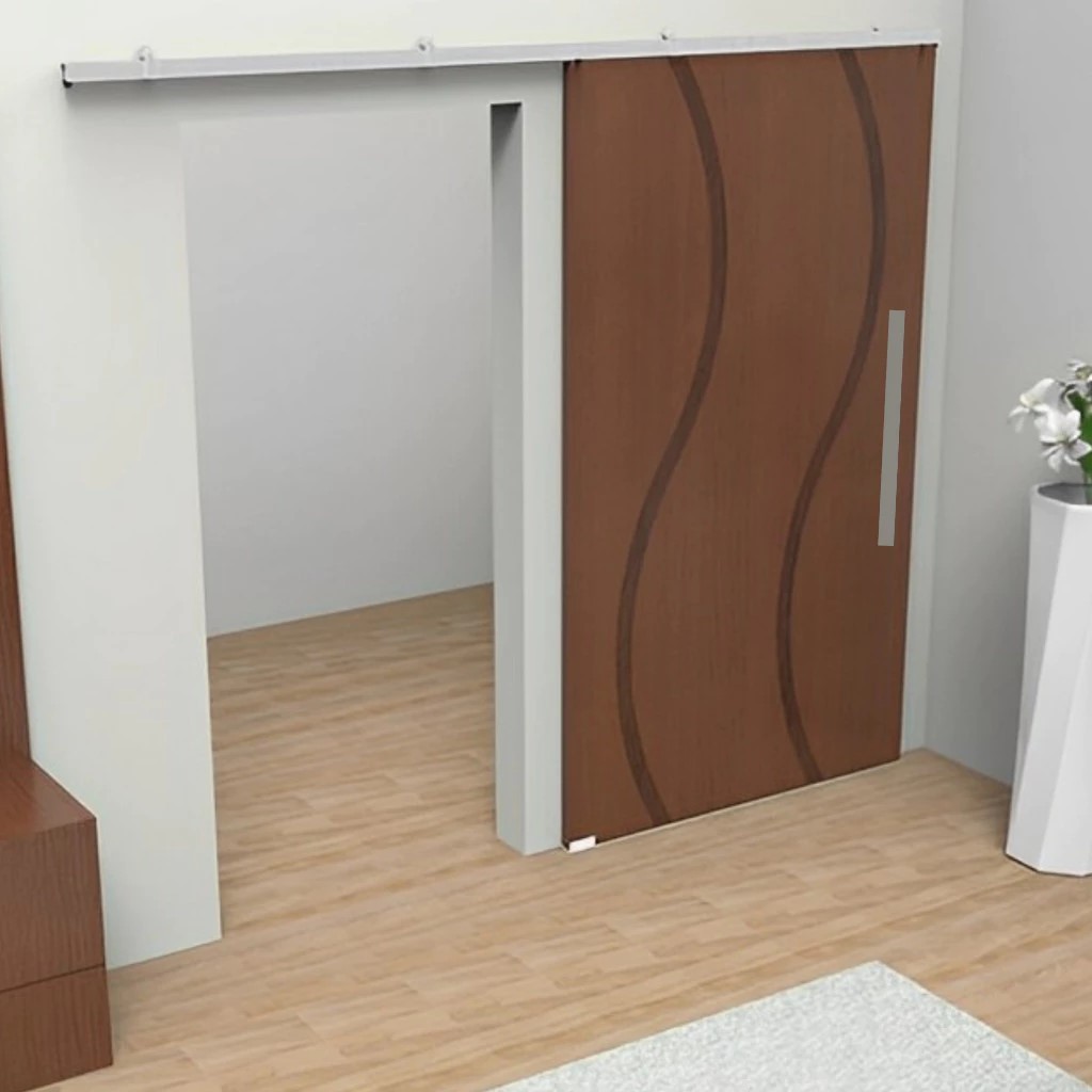 Kit Para Porta de Correr até 60cm Natural TRILHO 1.20Metros Roldana Concava 4 Rodas