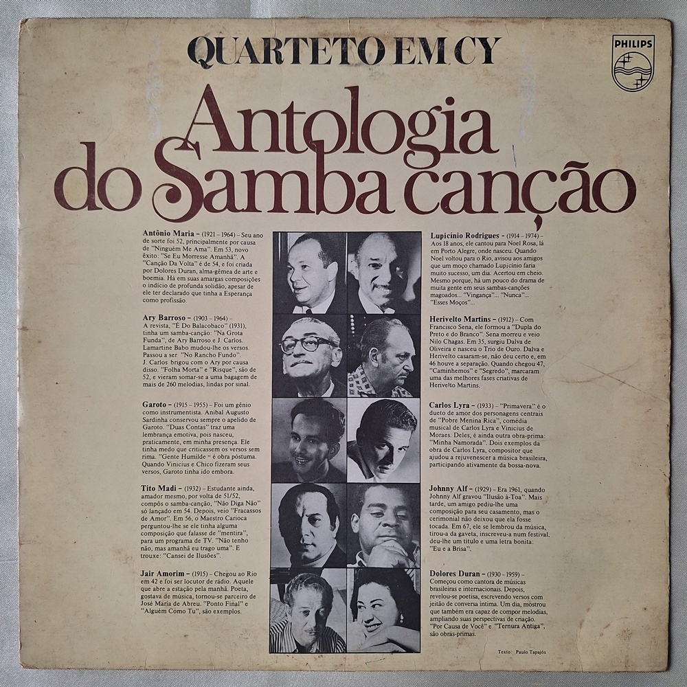 DISCO DE VINIL LP - QUARTETO EM CY – ANTOLOGIA DO SAMBA CANÇÃO (1975)