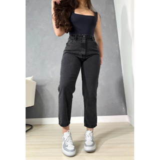 Calça Mom Jeans Feminina Cintura Alta Preta Marmorizada Shopee Casual Elegante Confortável Feminino em Oferta na Shopee