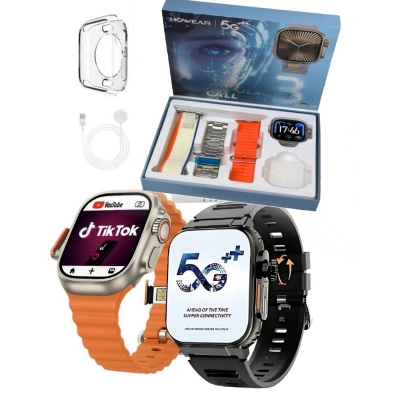 Relógio Smartwatch 64GB memória câmera Giratória +case proteção 3 pulseiras Amoled Wi-Fi chip