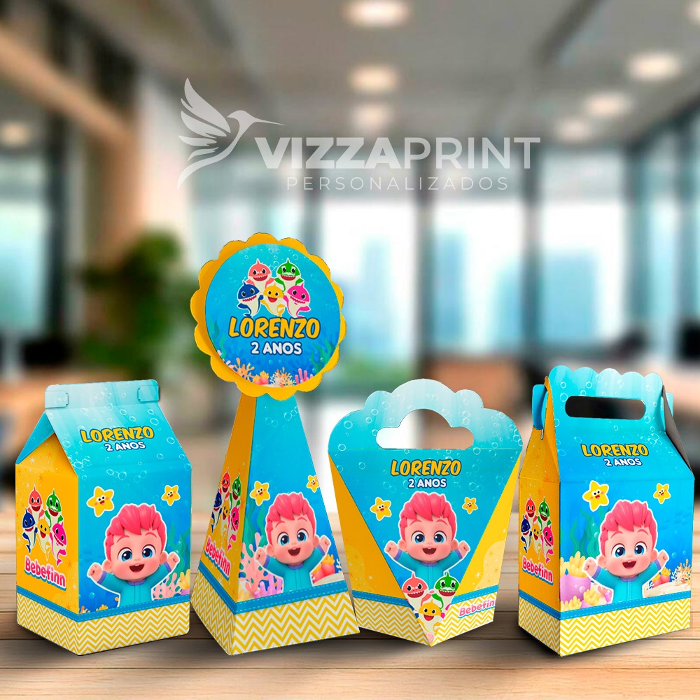 Kit 20 Caixinhas Personalizadas Bebefin ( 5 de cada ) Festa Personalizada - Lembrancinha para Festa em Oferta na Shopee