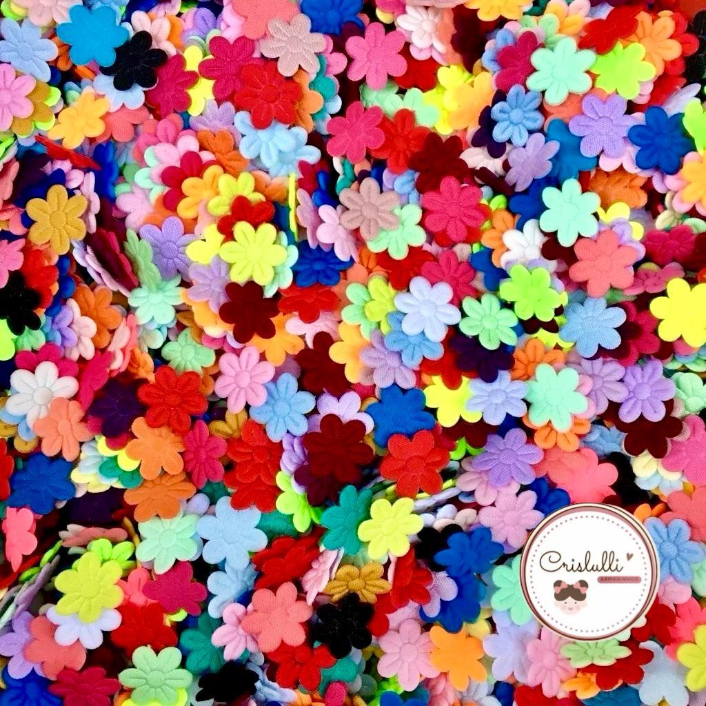 Mini Flor Em Tecido Prensado Cores VIVAS e SORTIDAS - 100 / 500 PÇS