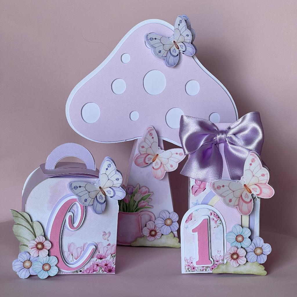 Jardim Encantado/borboletas Lembrancinha Personalizado Kit Clássico|MONTADO, C/ LAÇO  E COM TAG 3D/ Caixinhas
