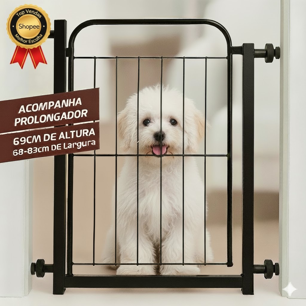 Portão de Segurança em Grade Aramada para Pets e Crianças, com Extensor de 10cm – Ideal para Cães e Bebês em Oferta na Shopee