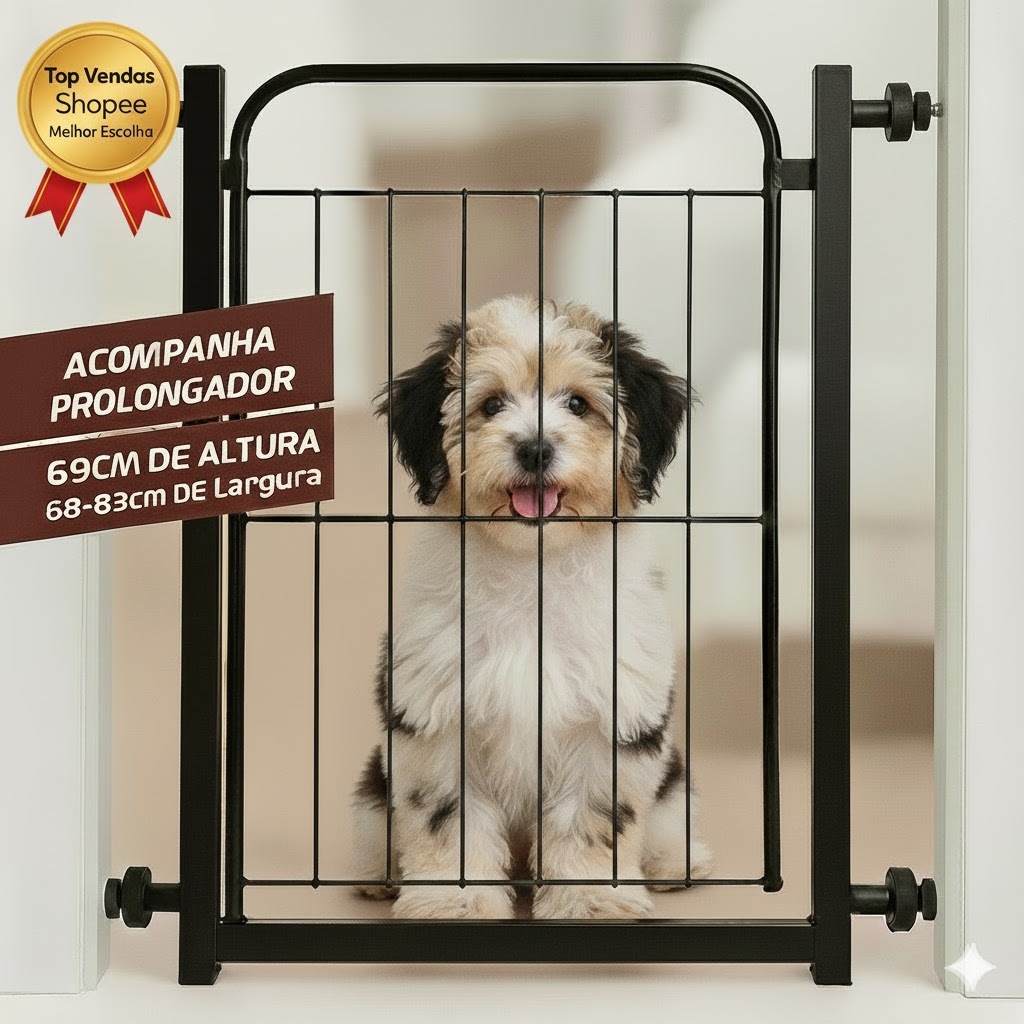Portão de Proteção para Pets, Crianças e Bebês em Grade Aramada com Extensor 10cm