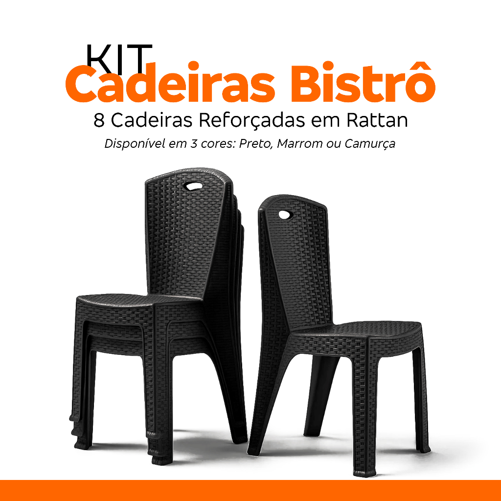 Kit 8 Cadeiras Bistrô Rattan Empilhável Escritório Varanda Piscina Salão Bar Jardim Área L...