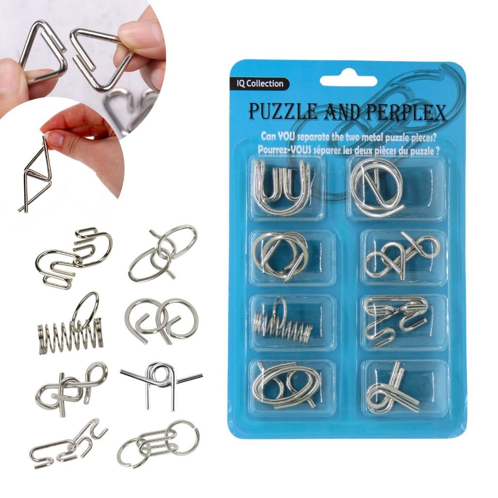 Kit 8 Quebra Cabeça De Metal 3d Enigma Desafio Puzzle Game Divertido Passa Tempo Steel Puzzle