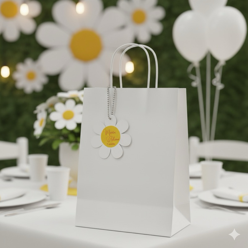 Tag Margarida para Lembrancinha com Corrente de Bolinha Personalizada com Nome | Festa Aniversário