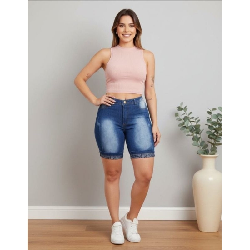 bermuda jeans feminina barra love com laycra wissam jeans