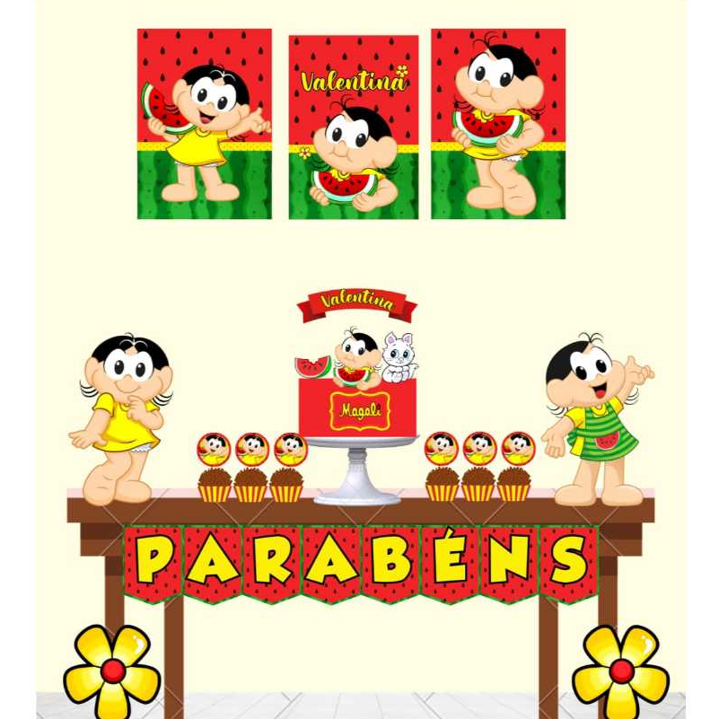Kit Só um Bolinho Magali Para Mêsversário e Aniversário Decoração Festa Infantil