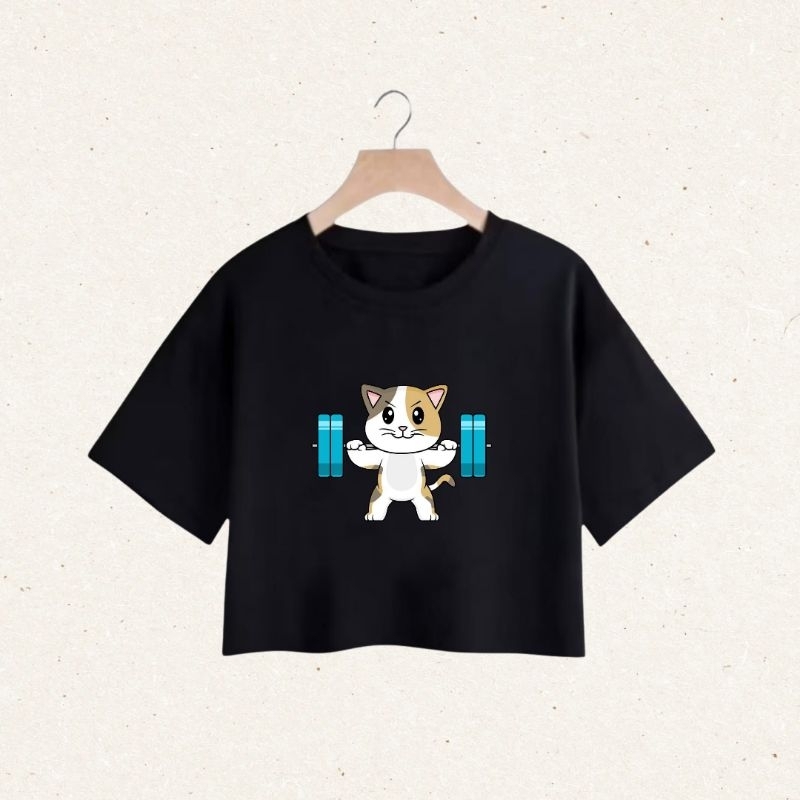 Cropped Feminino Blusinha Estampada Academia Gatinho Algodão Confortável