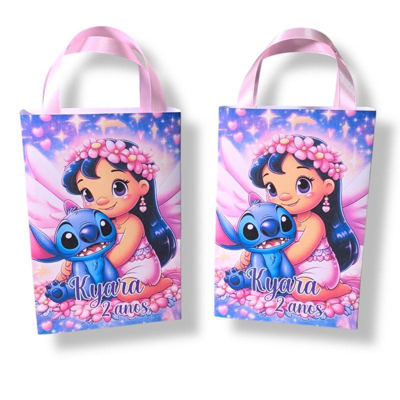 Pegue e Monte Sacolinha Personalizada Lillo e Stitch para festa infantil saquinho surpresa