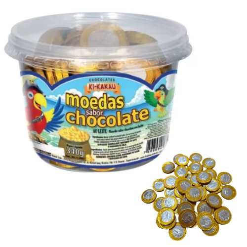 Moeda de Chocolate Moedinhas Pote Chocolate ao Leite 340g Doce Sacolinha Surpresa Moeda 1 real
