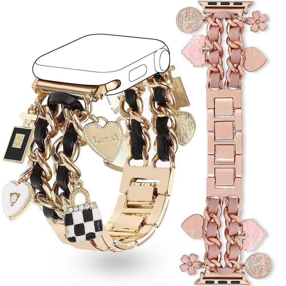 Pulseiras metal com pingentes para Smartwatch 38/40/41/s10-42mm ou 42/44/45/46/49mm