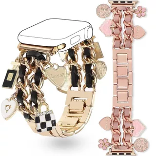 Pulseiras metal com pingentes para Smartwatch 38/40/41/s10-42mm ou 42/44/45/46/49mm