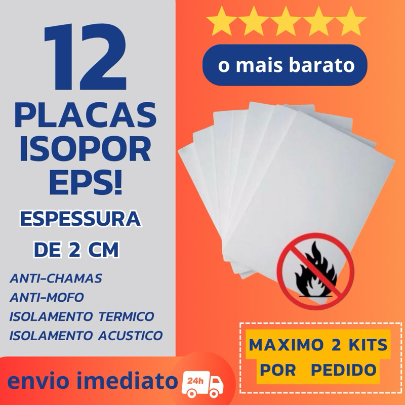 KIT 12 placas Isopor EPS 2cm - Anti-chamas 1000x500 20mm COBRE 6 METROS em Oferta na Shopee