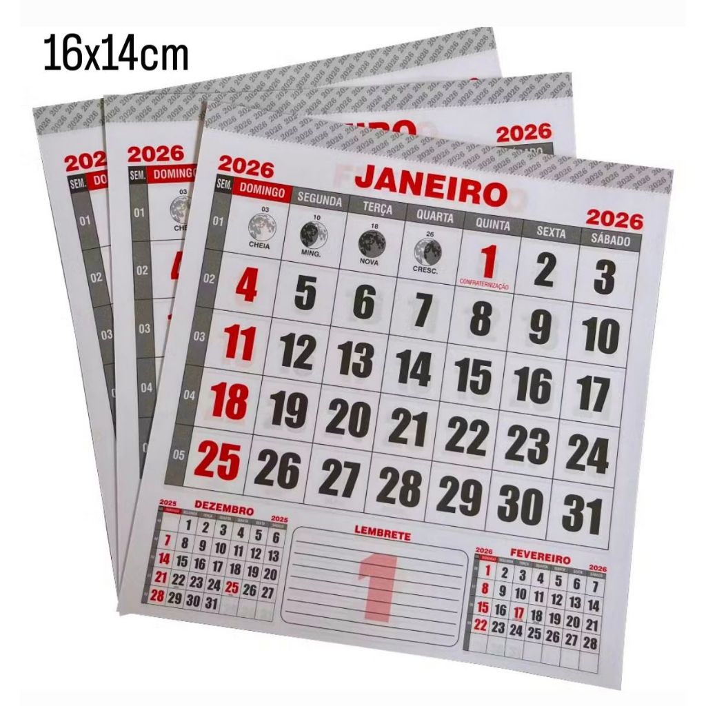 Blocos Calendário 2026 16x14cm Refil– Folhinha Comercial Parede em Oferta na Shopee
