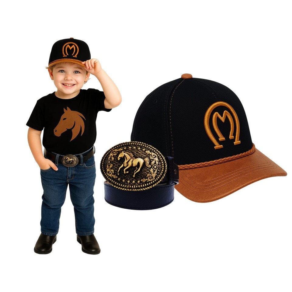Boné Country + Cinto Fivela Bebê Infantil Menino Cowboy Rodeio Sertanejo Festa Junina em Oferta na Shopee
