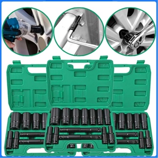 Jogo de Soquetes de Impacto Longo 1/2, 15 Peças 8–32 mm Sextavado com Maleta, para Estudantes em Oferta na Shopee