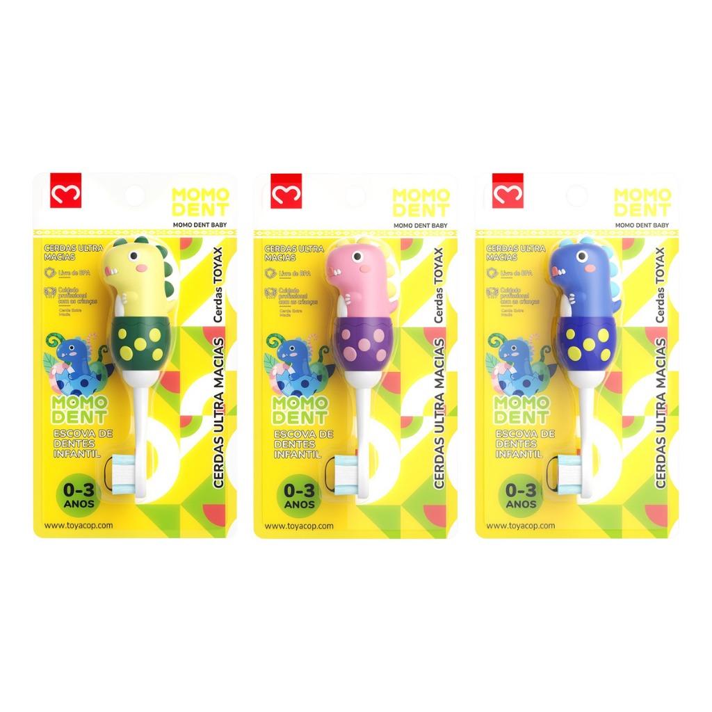 MOMODENT Escova Infantil  Dinossauro, 3 Cores, 0-3 Anos
