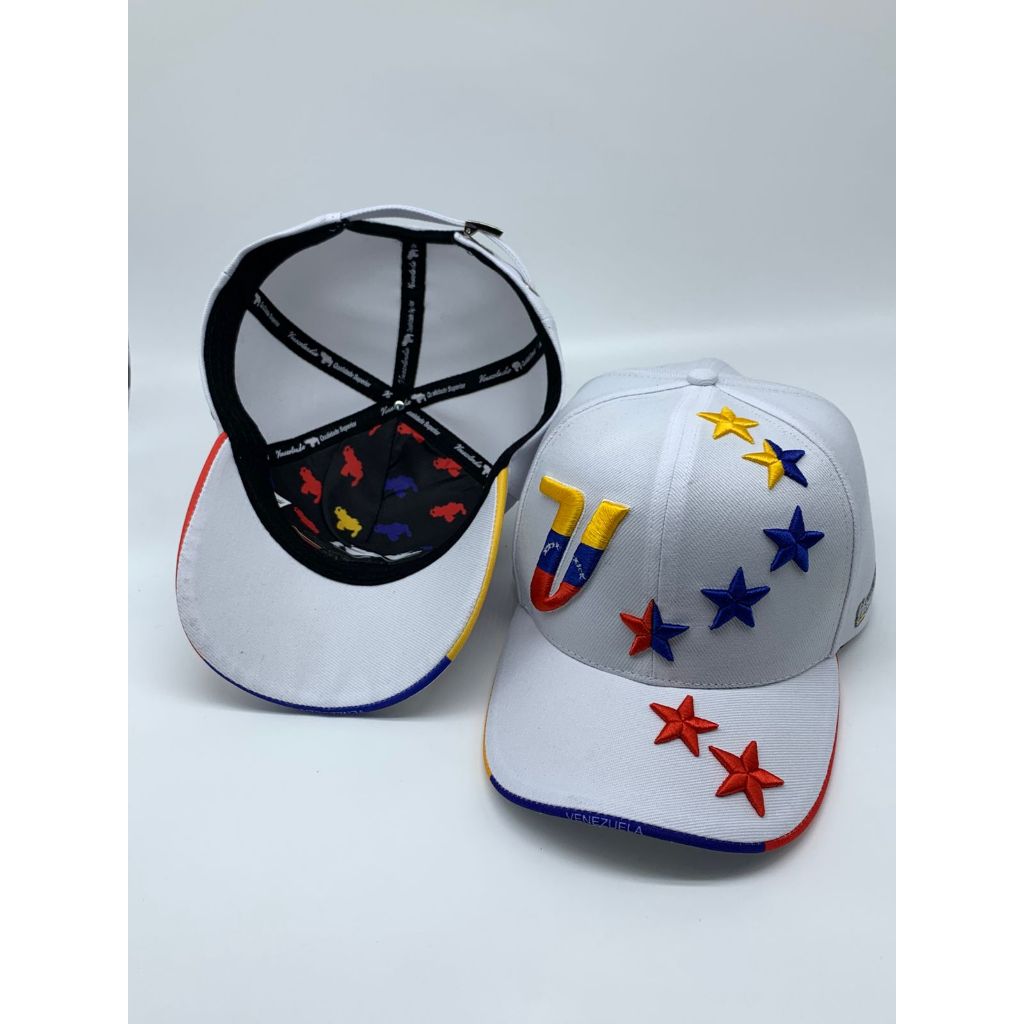 Boné Venezuela 7 Estrelas Branco Premium Bordado Tricolor