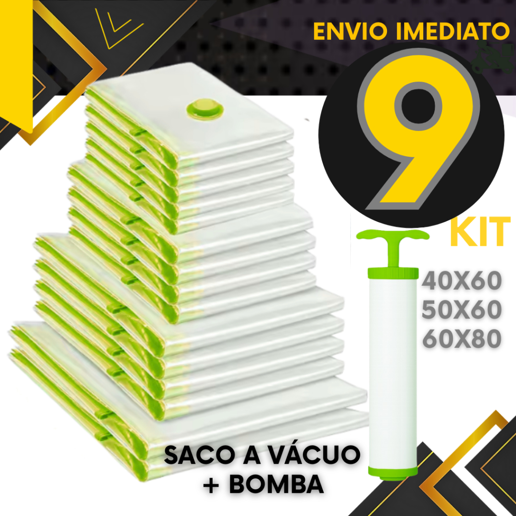 Kit 9 ou 6 Un - Saco a Vácuo Bomba Manual Organizador Viagem Casa Roupas Cobertas Reutilizável