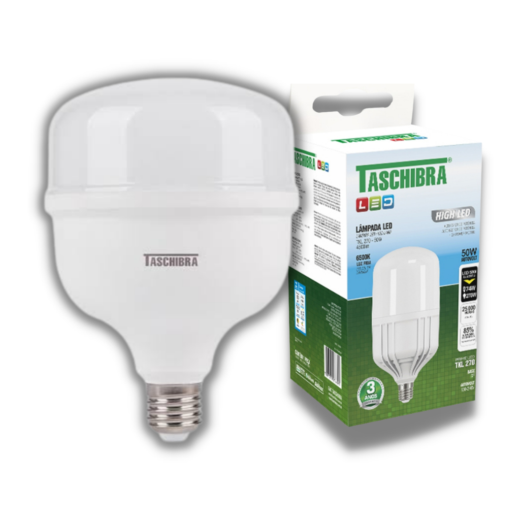 Lampada Led 50w Bulbo Alta Potencia  Bivolt Branco Frio 6500k Taschibra em Oferta na Shopee