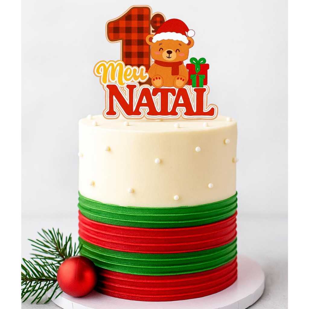 Topo topper de bolo meu primeiro natal - topo natal - papai noel - mamãe noel - decoração de natal