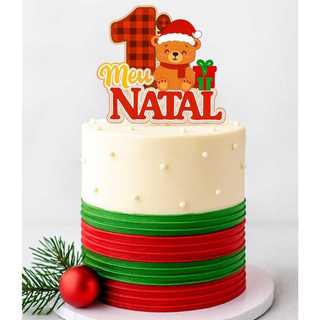 Topo topper de bolo meu primeiro natal - topo natal - papai noel - mamãe noel - decoração de natal