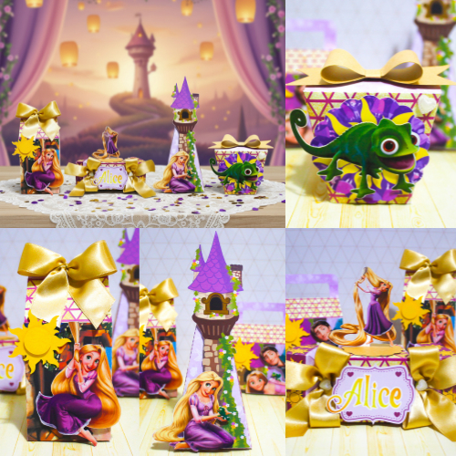 KIT MONTADO - kit personalizados ENROLADOS RAPUNZEL, lembrancinhas caixinhas mimos de aniversário festa infantil