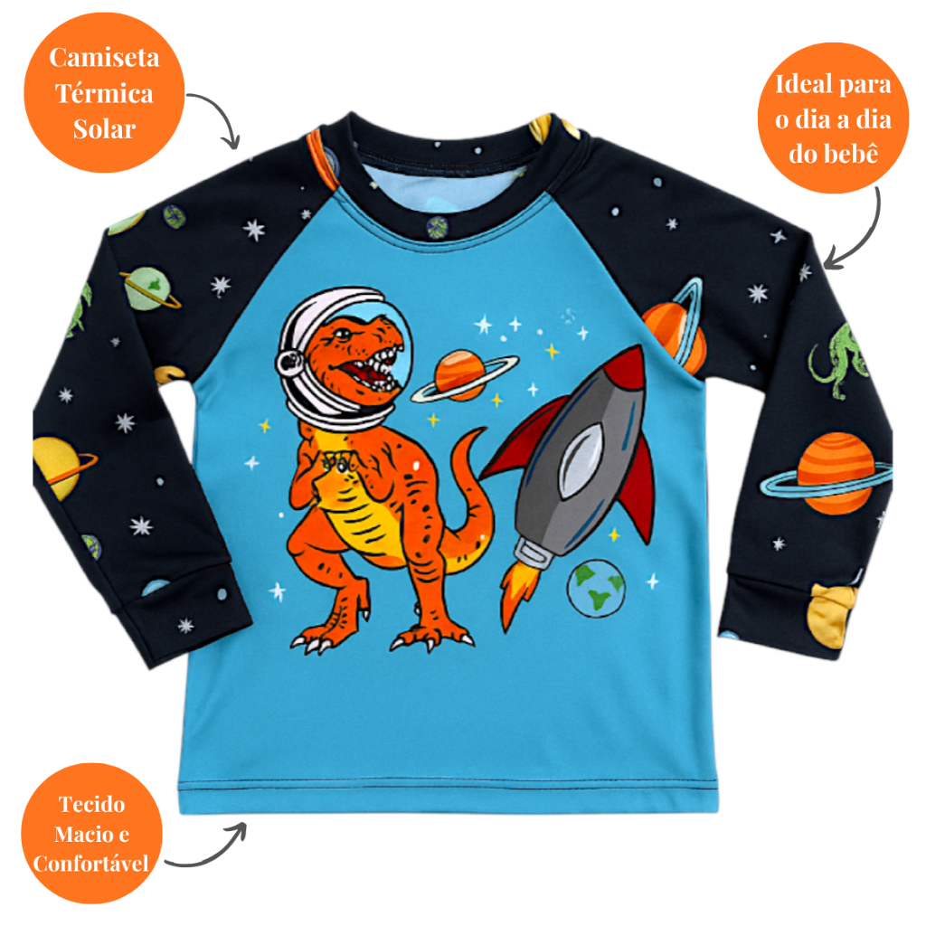 Camiseta Térmica para Bebê Dinossauro Azul