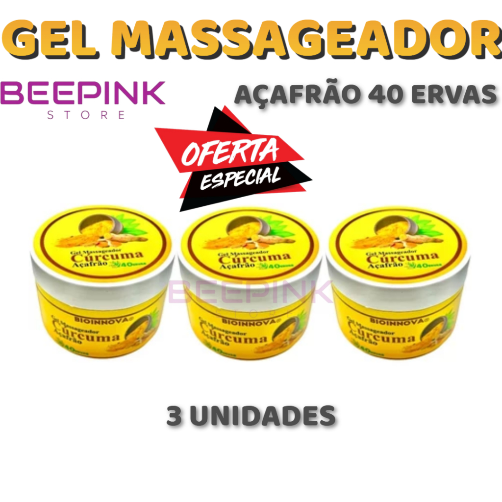 Kit 3 Gel Massageador Cúrcuma Açafrão 40 Ervas 250g - Bioinnova