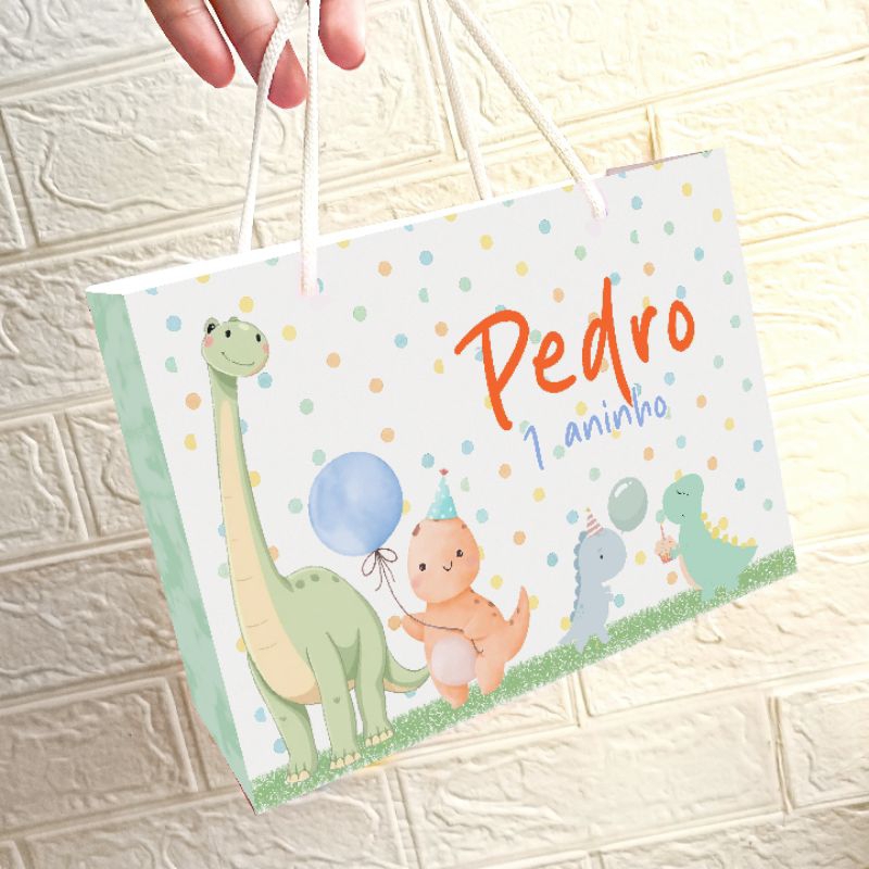 Sacolinha Personalizada Dinossauro Baby - Lembrancinha Festa Infantil - Kit Pegue e Monte