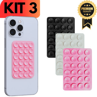 Kit 3 Ventosa de Silicone p/ Celular, Fixação Forte, Multiuso, Reutilizável, Rosa suporte celular