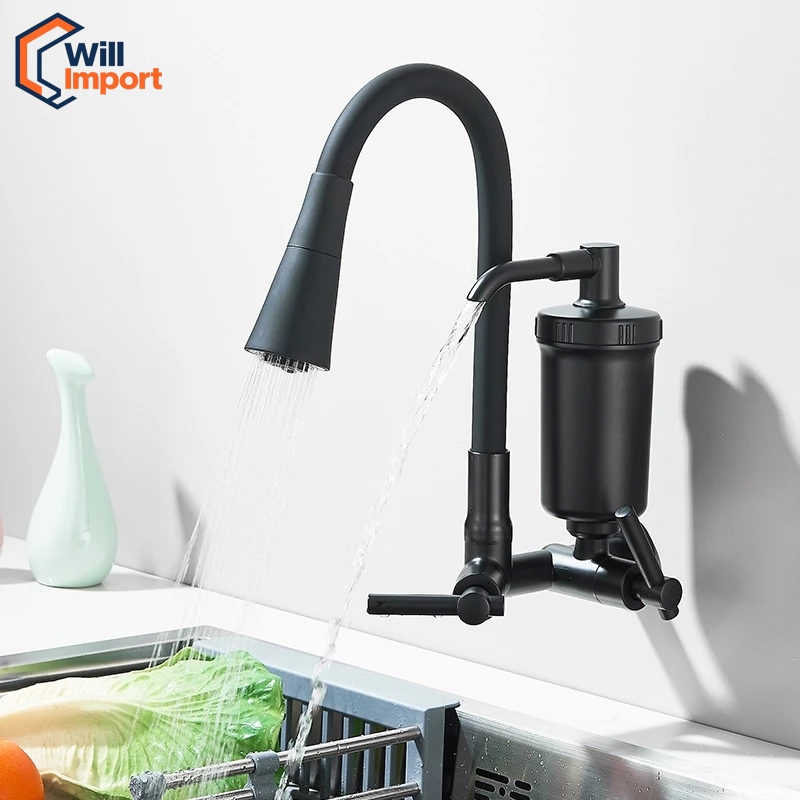 Torneira Preta Com Filtro Para Cozinha, Torneira Flexivel de Parede Cozinha,Torneira Preta Gourmet Parede, Filtro