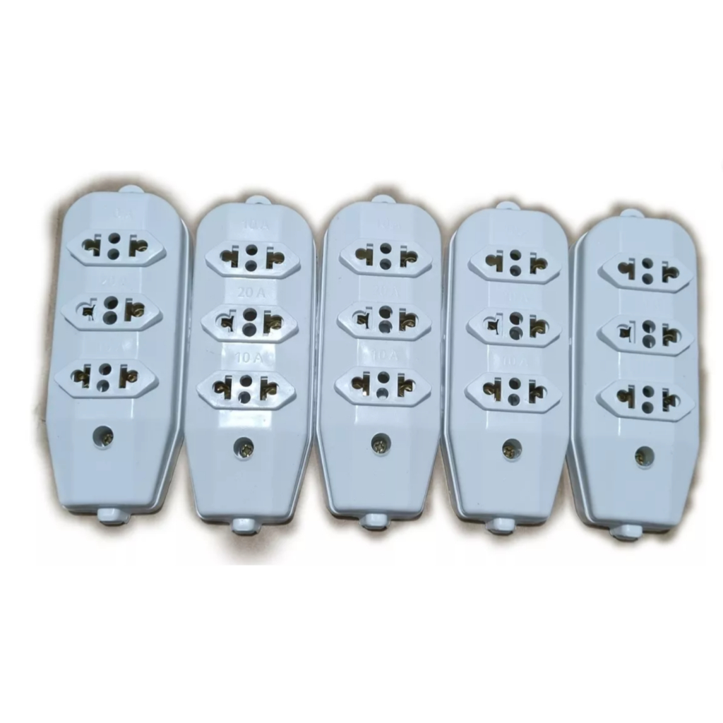 Tomada Em Barra Tripla 10a/20a Kit 5 Peças Para Extensão Régua em Oferta na Shopee
