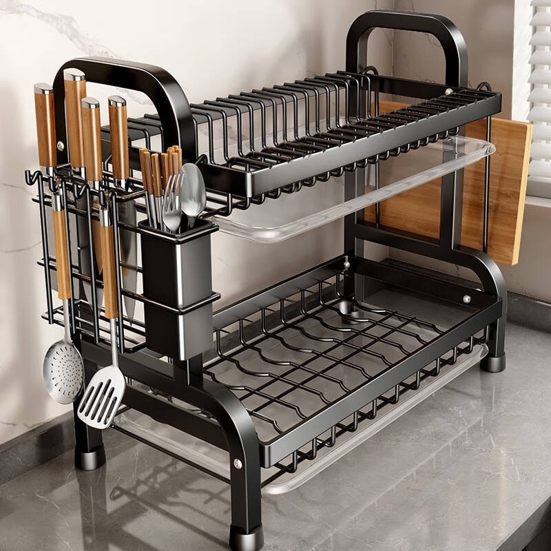 Escorredor Kitchen Rack 53cm Aço Inoxidável Organizador de Louça Preto