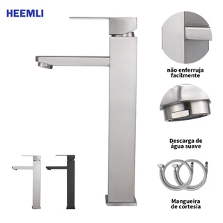 Heemli Torneira para Lavatório Aço Inox Escovado Monocomando Alta Vazão Água Fria Quente 2 Mangueiras 60cm Inclusas em Oferta na Shopee