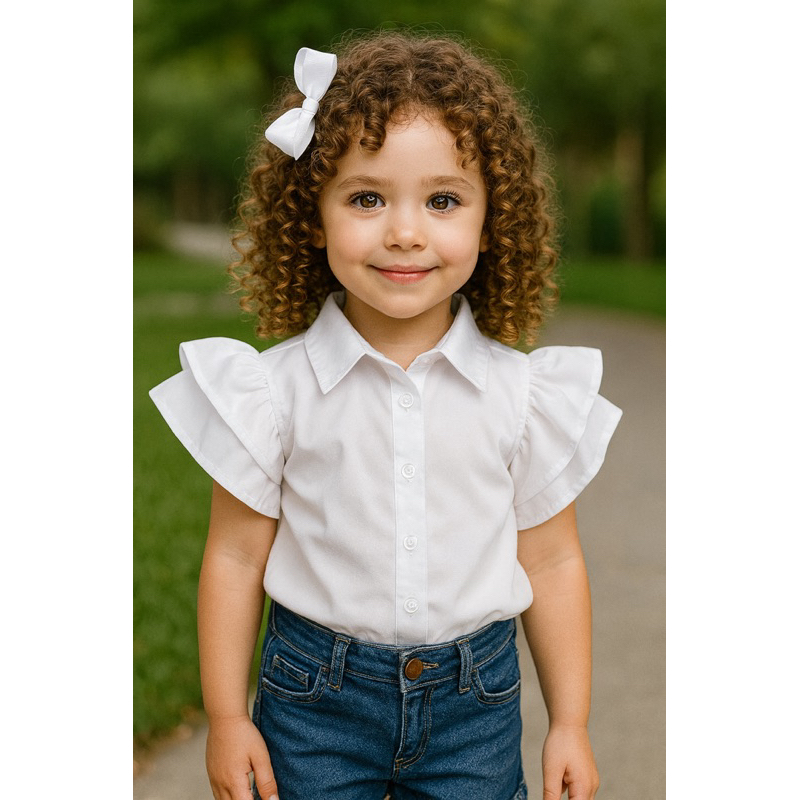 Camisa Infantil Menina Manga Princesa Gola Polo Social Escolar Festa Blusa Algodão Rosa Branco 4 6 8 10 Anos
