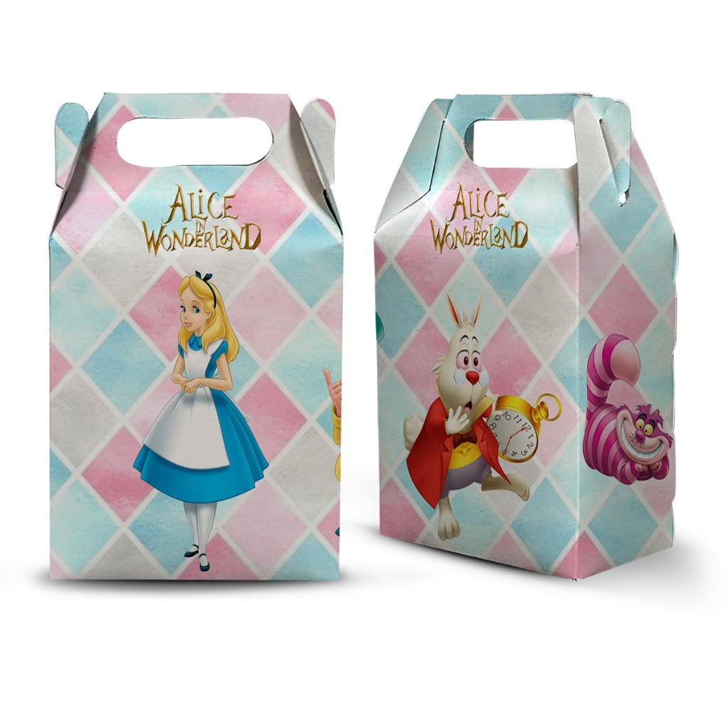 10 CAIXAS MILK MALETINHA PERSONALIZADA  TEMA ALICE NO PAÍS DAS MARAVILHAS LEMBRANCINHA FESTA