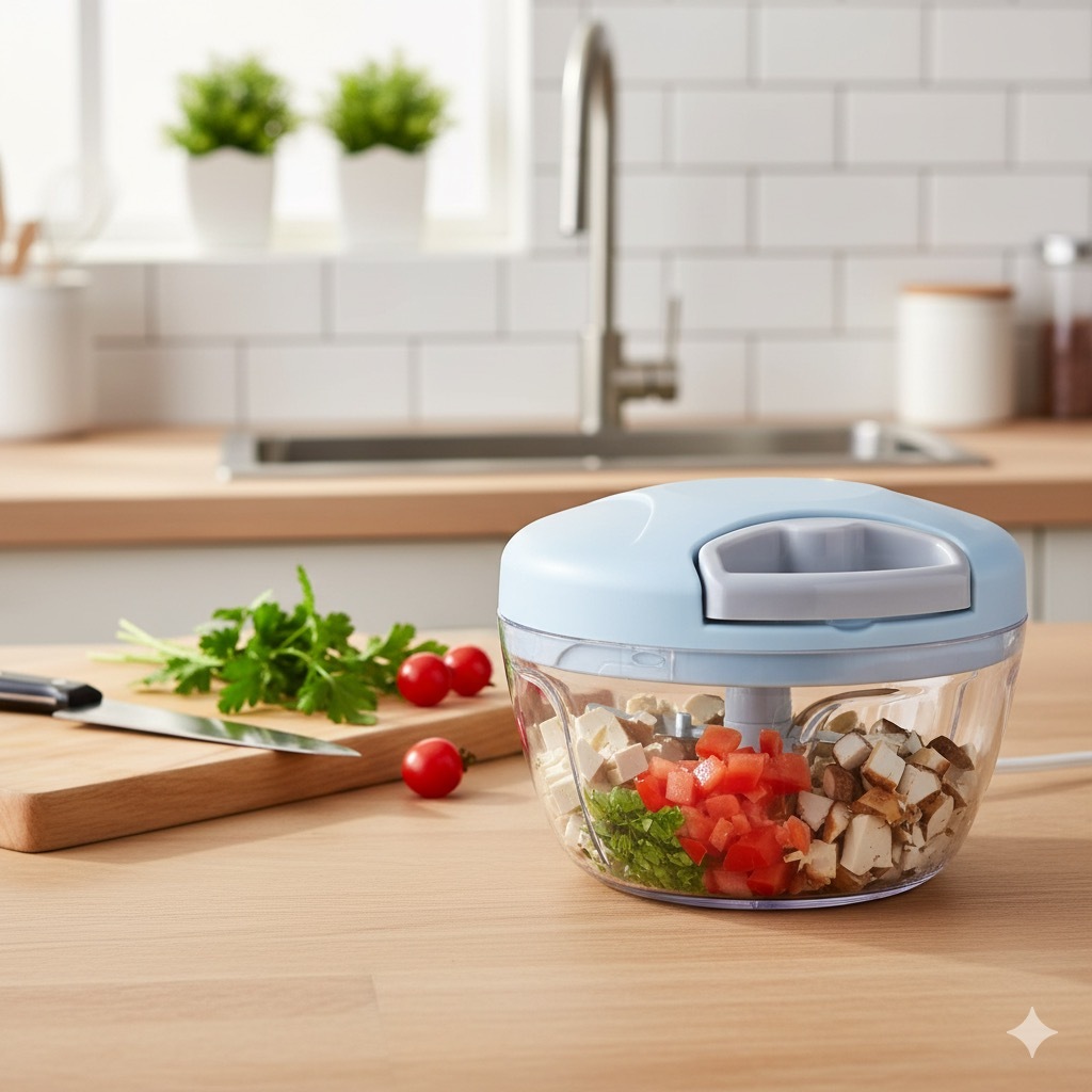 Processador Manual de Alimentos Triturador 3 lâminas 500ml Para Alho Cebola Legumes cor Branco