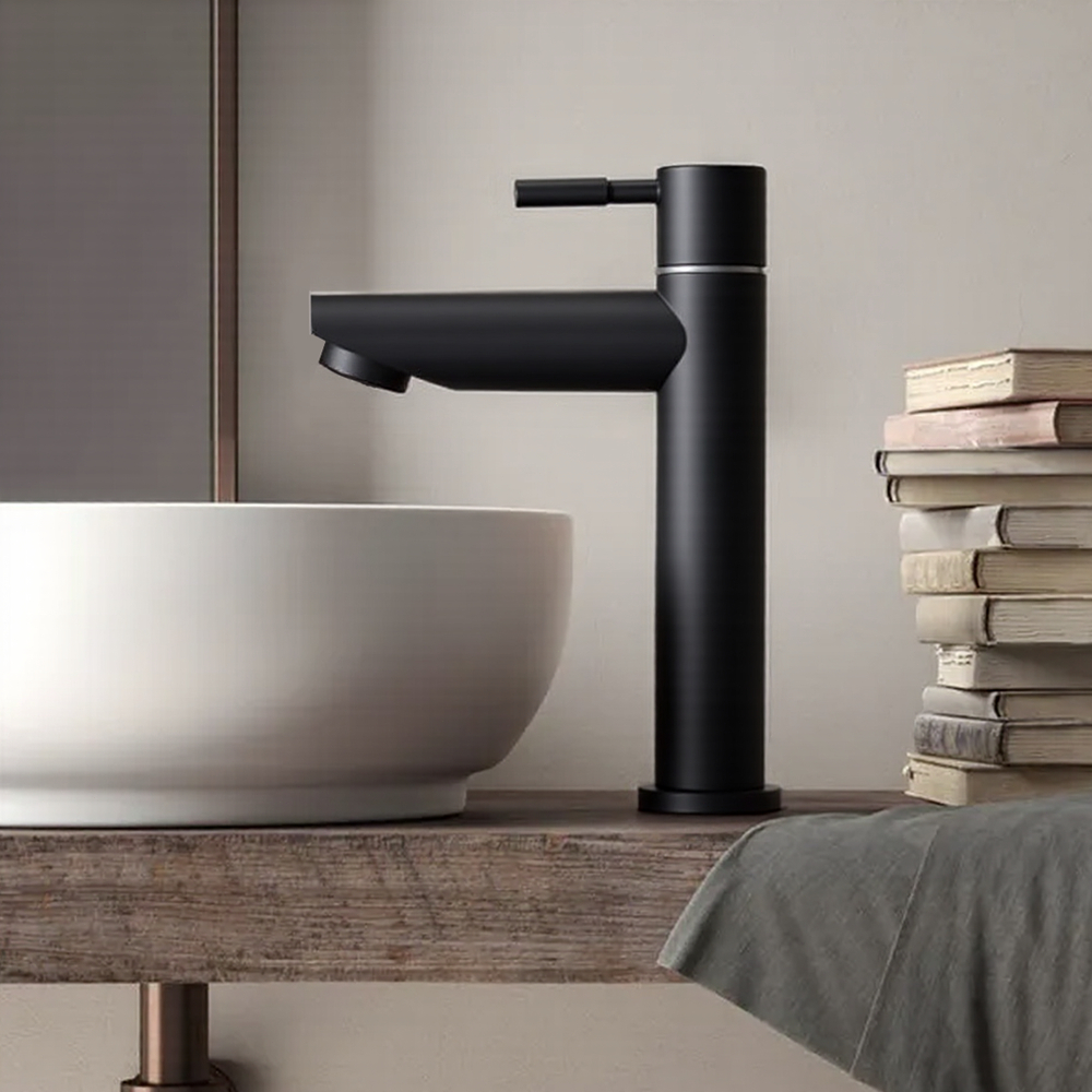 Heemli Torneira de Banheiro Preta Fosca – Água Fria, Inox, Design Moderno, Instalação Rápida