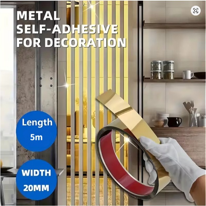 1 Rolo de Adesivo de Parede de Ouro Aço Inoxidável Plano Linhas Decorativas Titânio Parede Teto Borda Decoração 5 metros