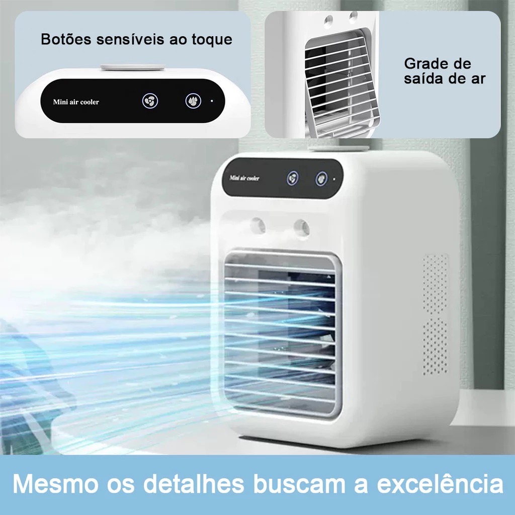 Ventilador Ar-Condicionado Mini Recarregável, Umidificador, Móvel para Casa/Escritório