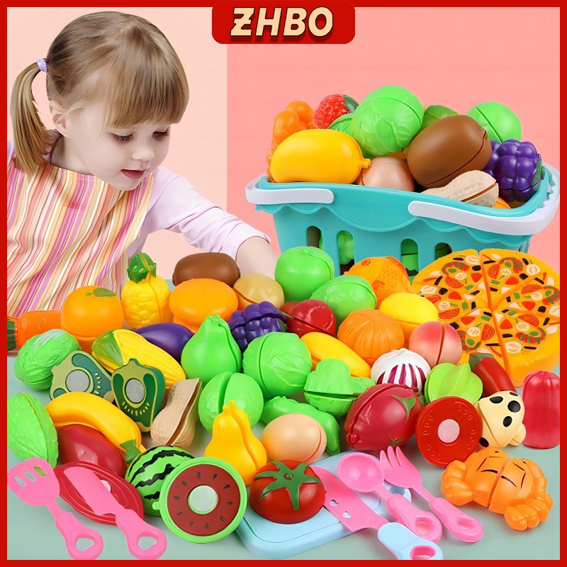 60 Pçs Crianças Brinquedos Cortando Frutas E Legumes Conjunto Para Fingir Jogar Simulação Brinquedo