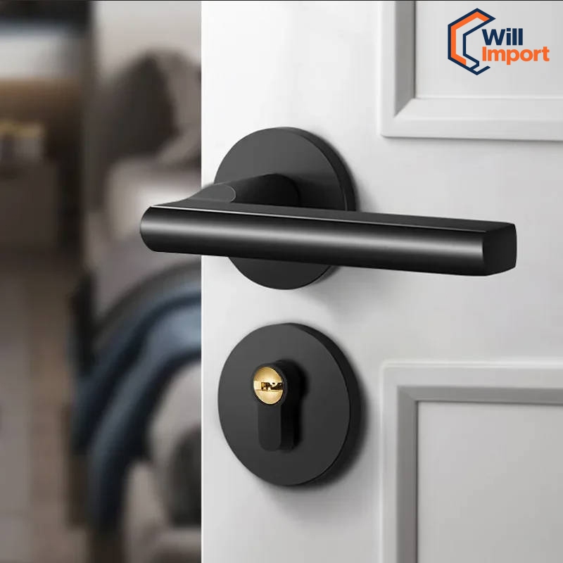 Fechadura universal ajustável preta para quarto, substituição de porta antiga, alça silenciosa, hardware de fechadura em Oferta na Shopee